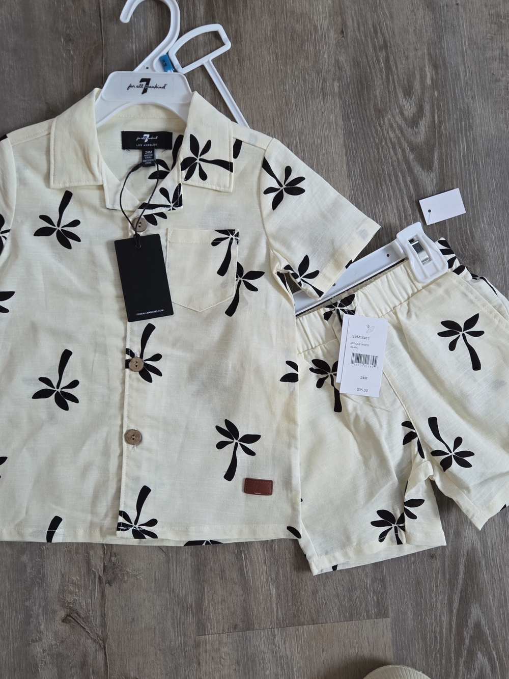 7 For All Mankind Baby Cabana Shirt & Shorts Set Vanilla Palm NWT 24M